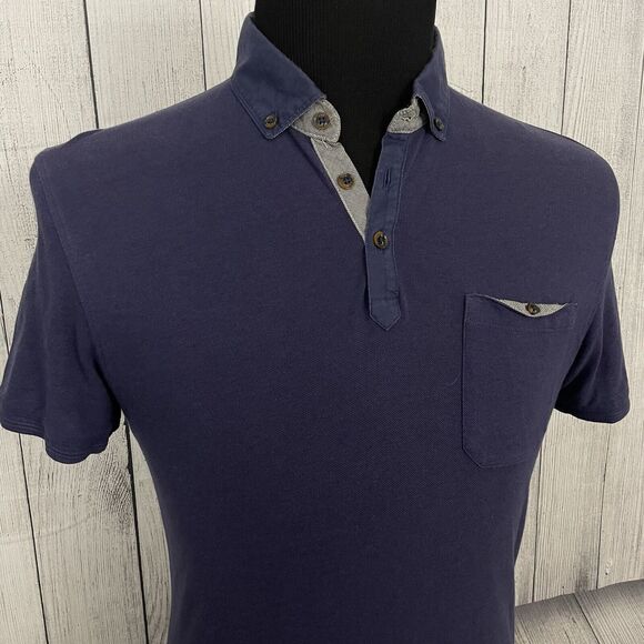 Ted Baker Men's Size 4 / Large Blue Cotton / Viscose Short Sleeve Polo Shirt - Picture 3 of 6